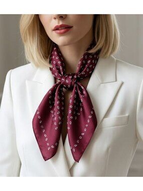 ❤️NEW Silky Square Scarf Soft Burgundy Maroon Teardrop Paisley Foulard Hijab❤️